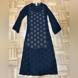 Doen Black Eyelet Lace Midi Dress